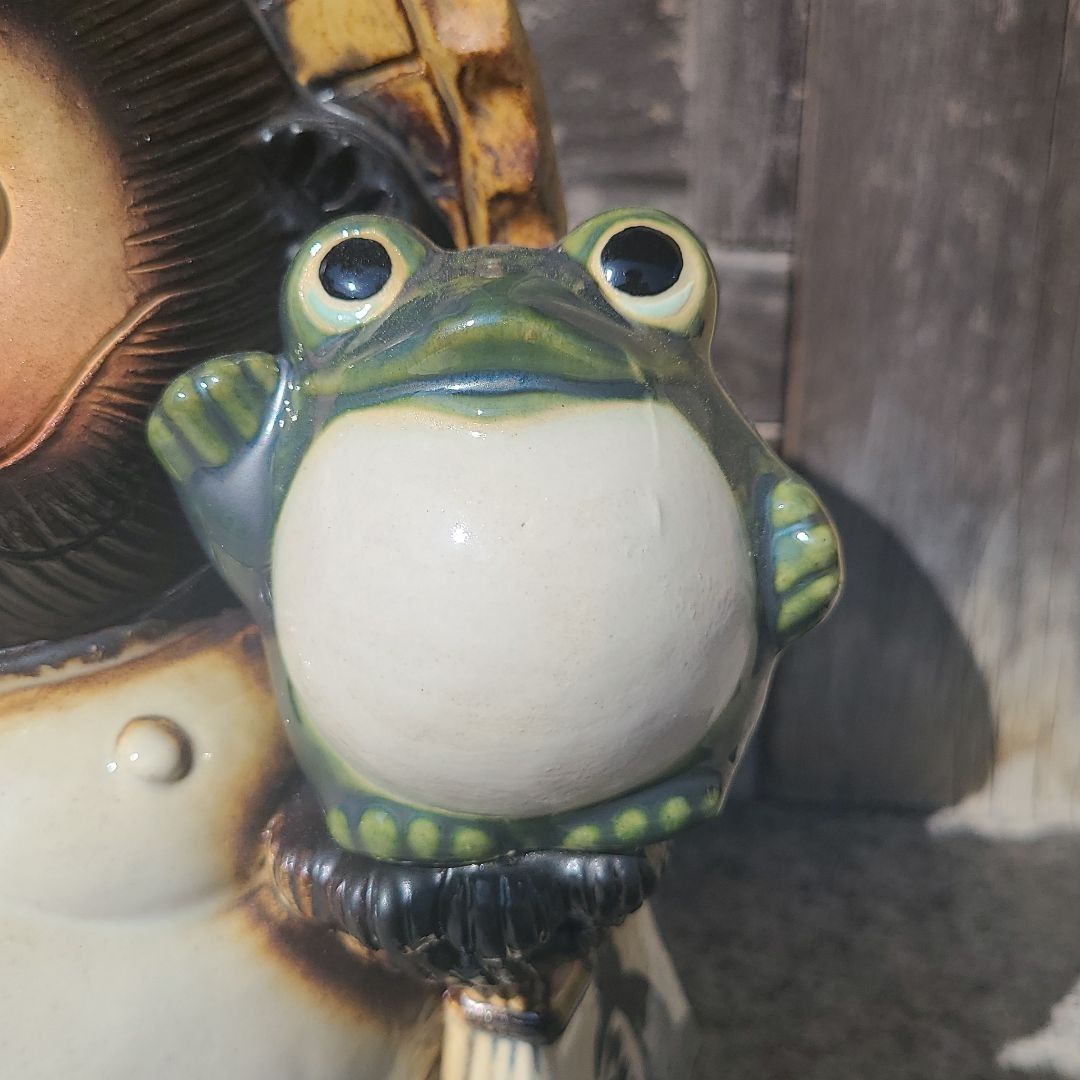 チョーチョー縁起物❗信楽焼蛙持ち狸 高さ31cm 狸 信楽焼