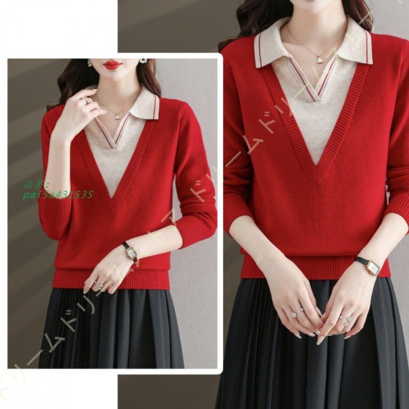  セーター レディース ニット 長袖 Vネック リブ おしゃれ 暖かい インナー 着痩せ 無地 秋 柔らかい バイトップス ファッション 春 冬 pai 5 a 431535 ノースリーブ ニット セーター