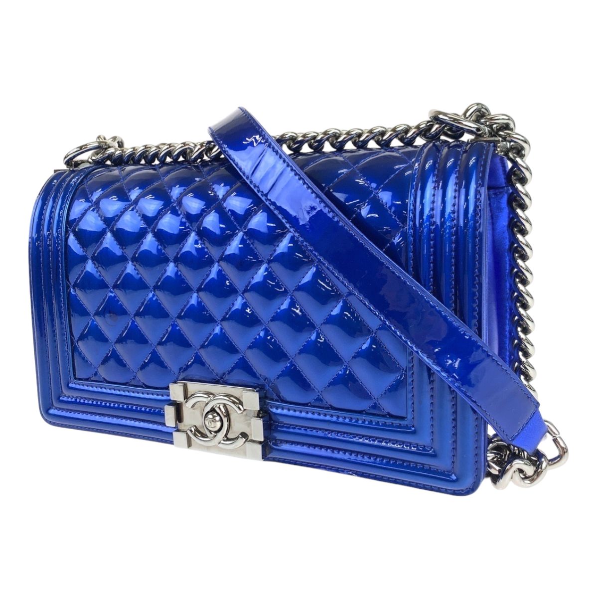 美品 CHANEL シャネル ボーイシャネル ココマーク メタリックブルー 