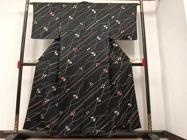 平和屋着物□上質な小紋 絞り 舞蝶文 黒地 正絹 逸品 AAAX9037ph  