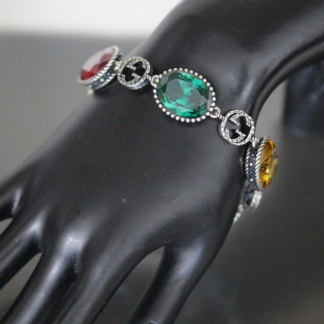 グッチ GUCCI マルチストーン ブレスレット シルバー925 赤青黄緑