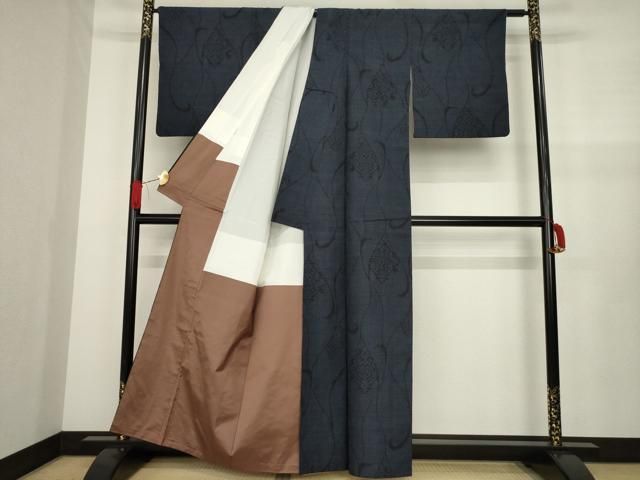 平和屋着物○結城紬 80亀甲 網目花文 正絹 逸品 AAAZ3139np 平和屋着物