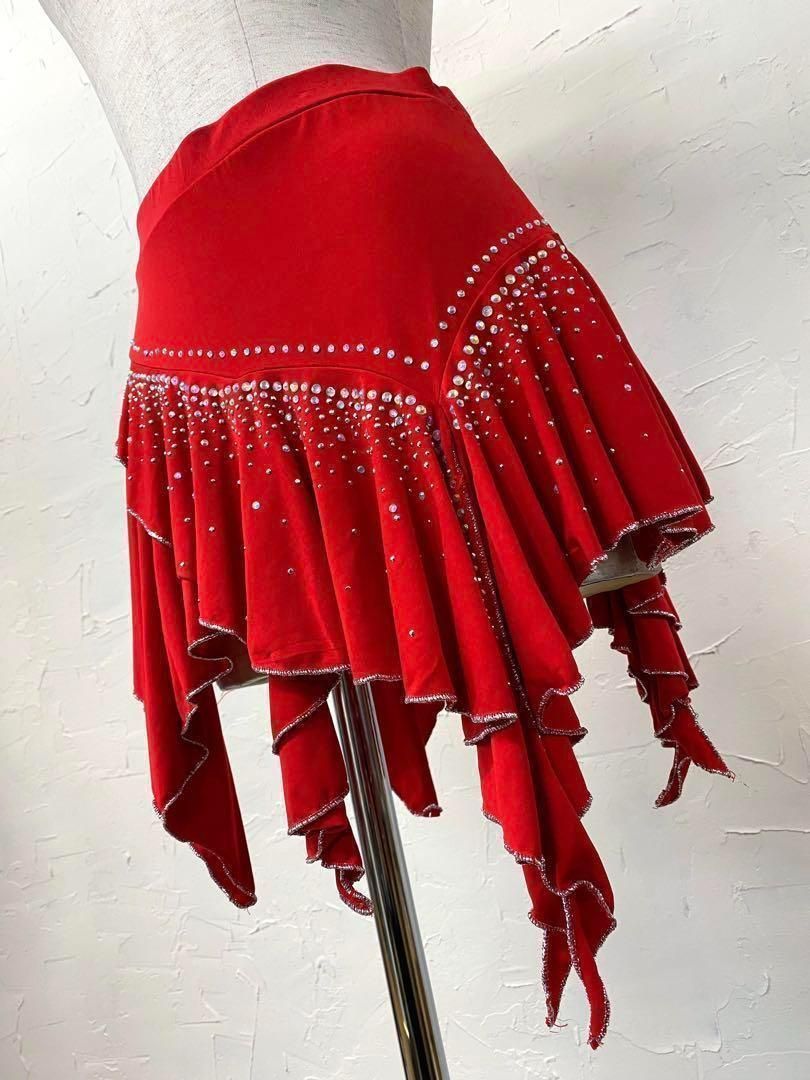 ラインストーン】新品 赤 Lサイズ ラテンスカート b314 - メルカリ