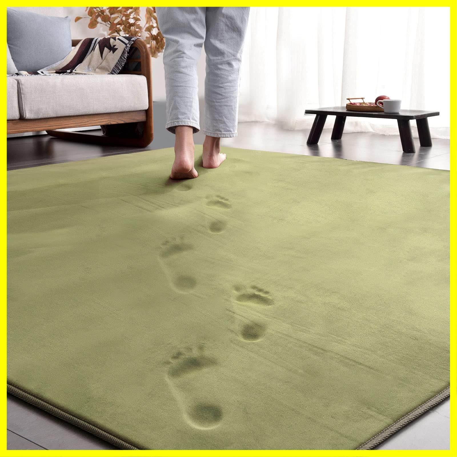 送料無料ラグ カーペット 2畳 低反発 ラグマット 185x185cm 厚手15mm 防音 滑り止め付 洗える 床暖房 ホットカーペット対応 防ダニ 抗菌 厚い フランネル ウレタン じゅうたん 無地・グリーン AICOMRI
