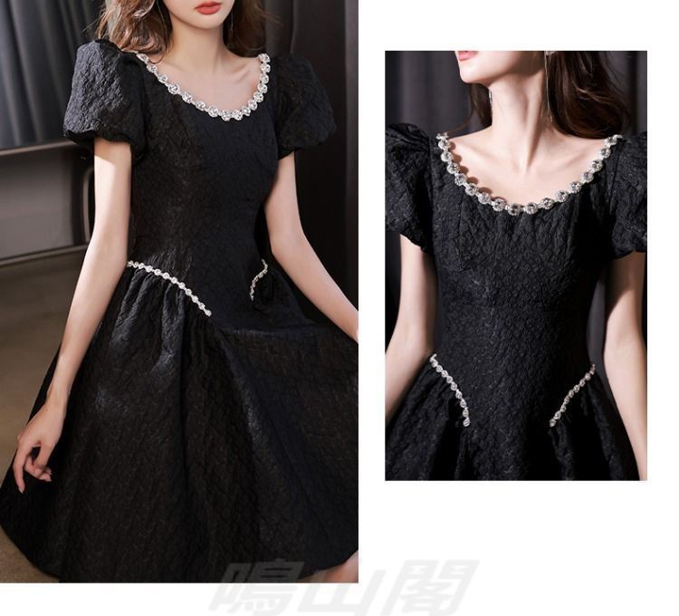 ブラック ミニドレス Aライン 三分袖 高腰 レディース パーティー 誕生日 2025夏 ワンピース 普段使い お呼ばれ XS～3XLWP 109 MAAHADDERANG_COM