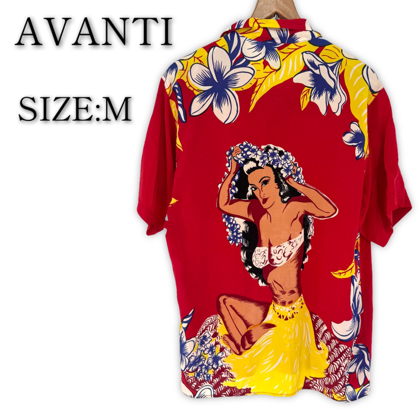 AVANTI アバンティ ヴィンテージ アロハシャツ M レッド 半袖シャツ 赤 ハワイ ハワイアン Hawaii アロハ メンズ 古着 リゾート 旅行 ビンテージ