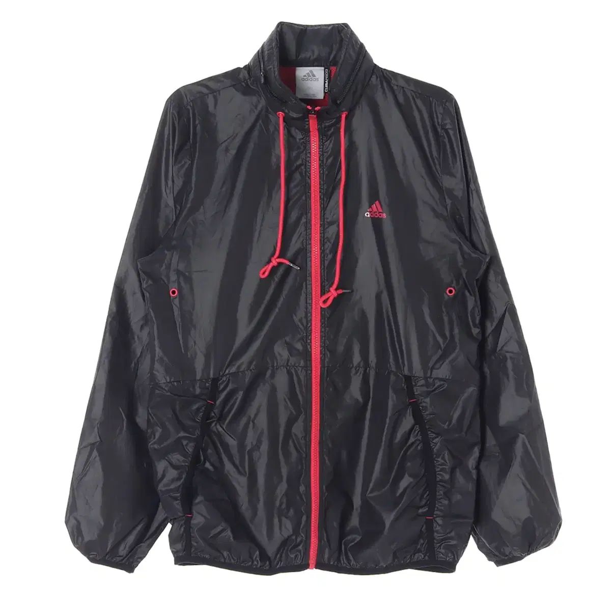 M adidas(アディダス) グロッシーブラック ウインドブレーカー ジップアップ ジャケット