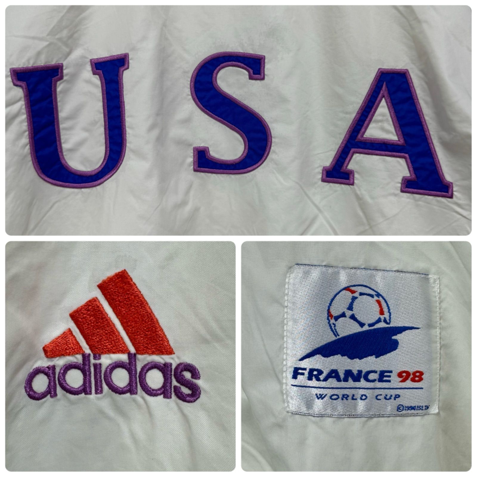 90s 1998 FIFA World Cup FRANCE adidas Logo Embroidery Nylon Zip-up Jacket  アディダス サッカー アメリカ代表 ナイロンジャケット 刺繍ロゴ ヴィンテージ 古着 - メルカリ