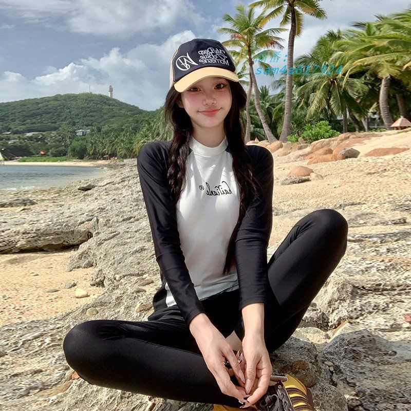 水着 レディース セパレート 長袖 ショートパンツ付き レギンス スリムフィット 海水浴 オトナ女子 婦人 露出控えめ プール ビーチ スポーツウェア風 日焼け対策 am4a617924