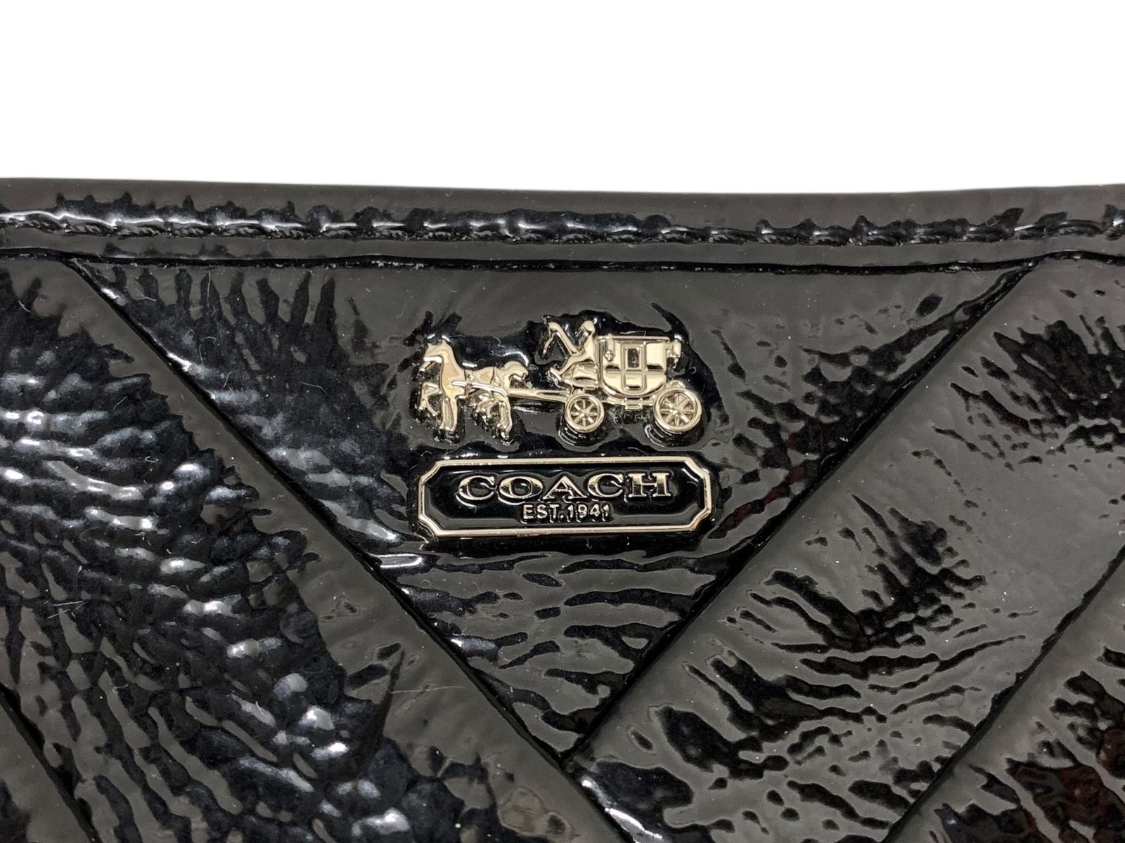 COACH ブラック パテントレザー ハンドバッグ COACH (コーチ) パテントレザー ワンハンドル ハンドバッグ ミニ
