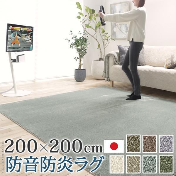 ラグカーペット 正方形 防音防炎ラグ-エイヴァ 200x200cm リビング 高級感 おしゃれ 北欧 無地調 ホットカーペット対応 防音 日本製 カットオーダー