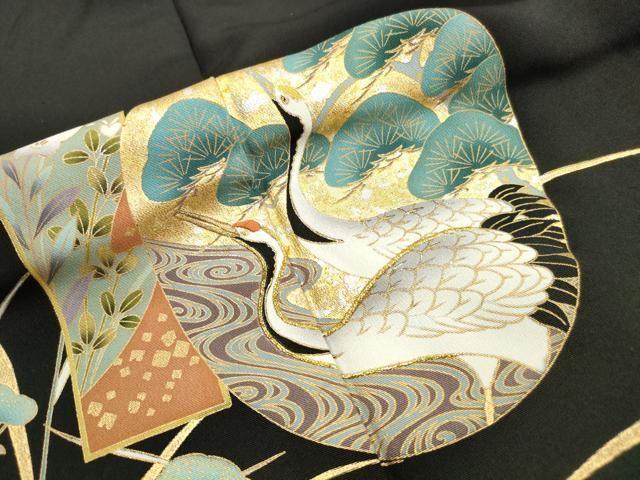 【豪華黒留袖】 駒刺繍❣️風景・金彩 着丈159cm 正絹　逸品 No.452❤️ 平和屋着物□豪華黒留袖 駒刺繍 エ霞風景文 金彩 正絹 逸品