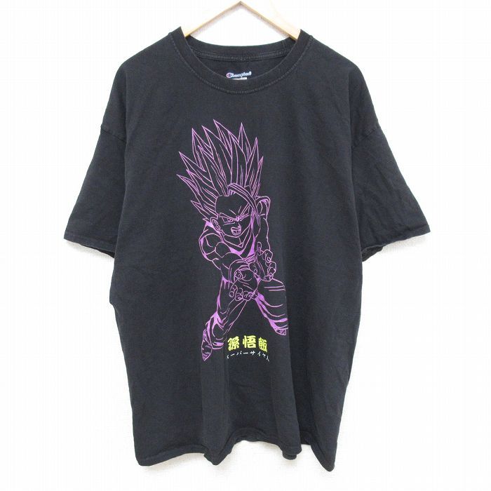 XL/古着 チャンピオン Champion 半袖 ブランド Tシャツ メンズ アニメ ドラゴンボールZ 孫悟飯 大きいサイズ クルーネック 黒 ブラック spe
