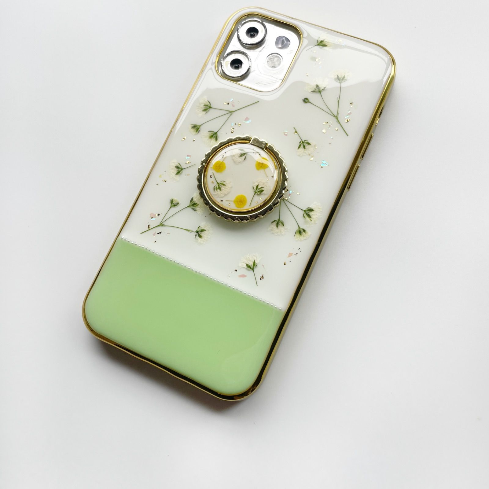 押し花スマホケース 全機種対応 iphoneケース かすみ草