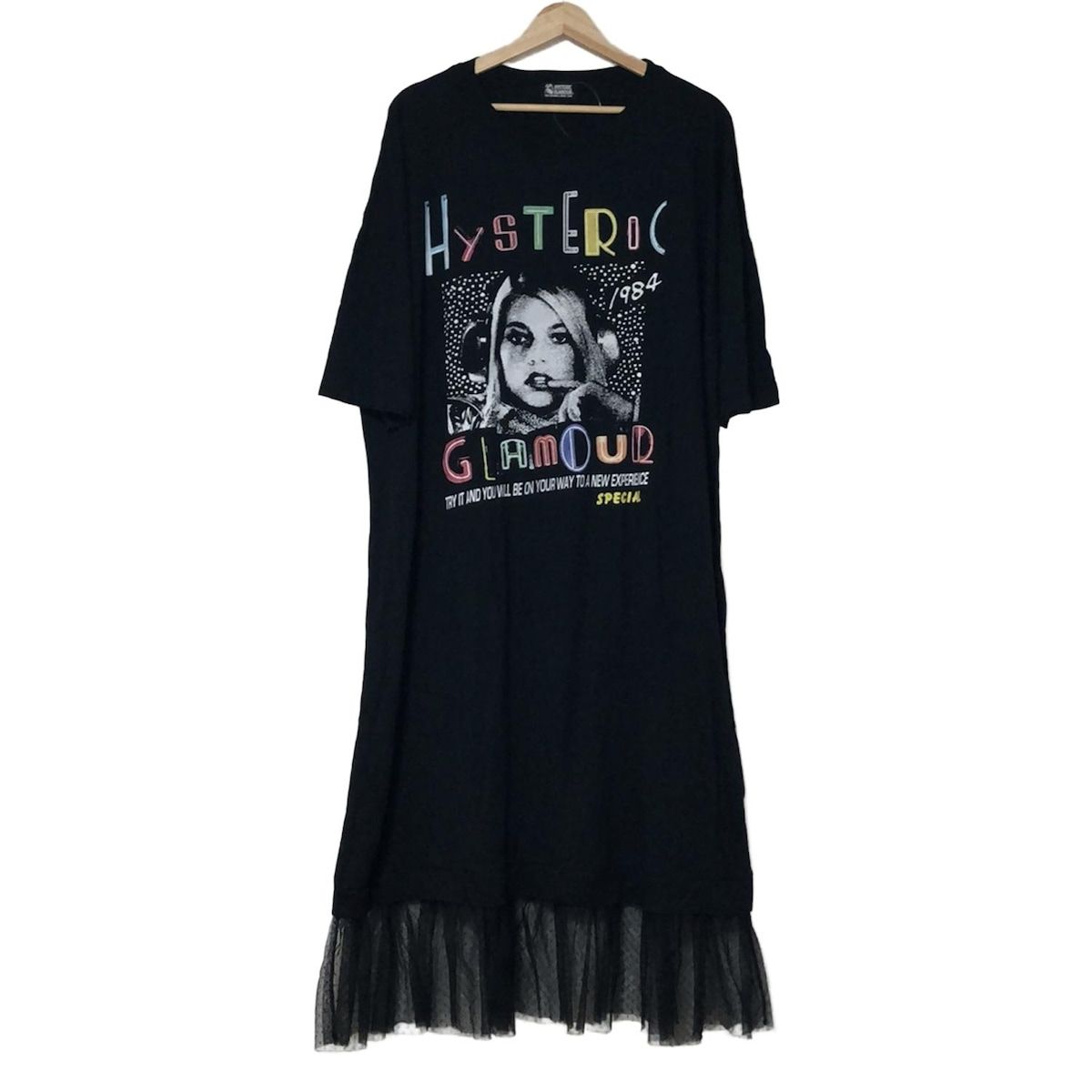 HYSTERIC GLAMOUR ヒステリックグラマー ワンピース サイズF レディース - 黒×白×マルチ クルーネック|七分袖|マキシ丈|レース