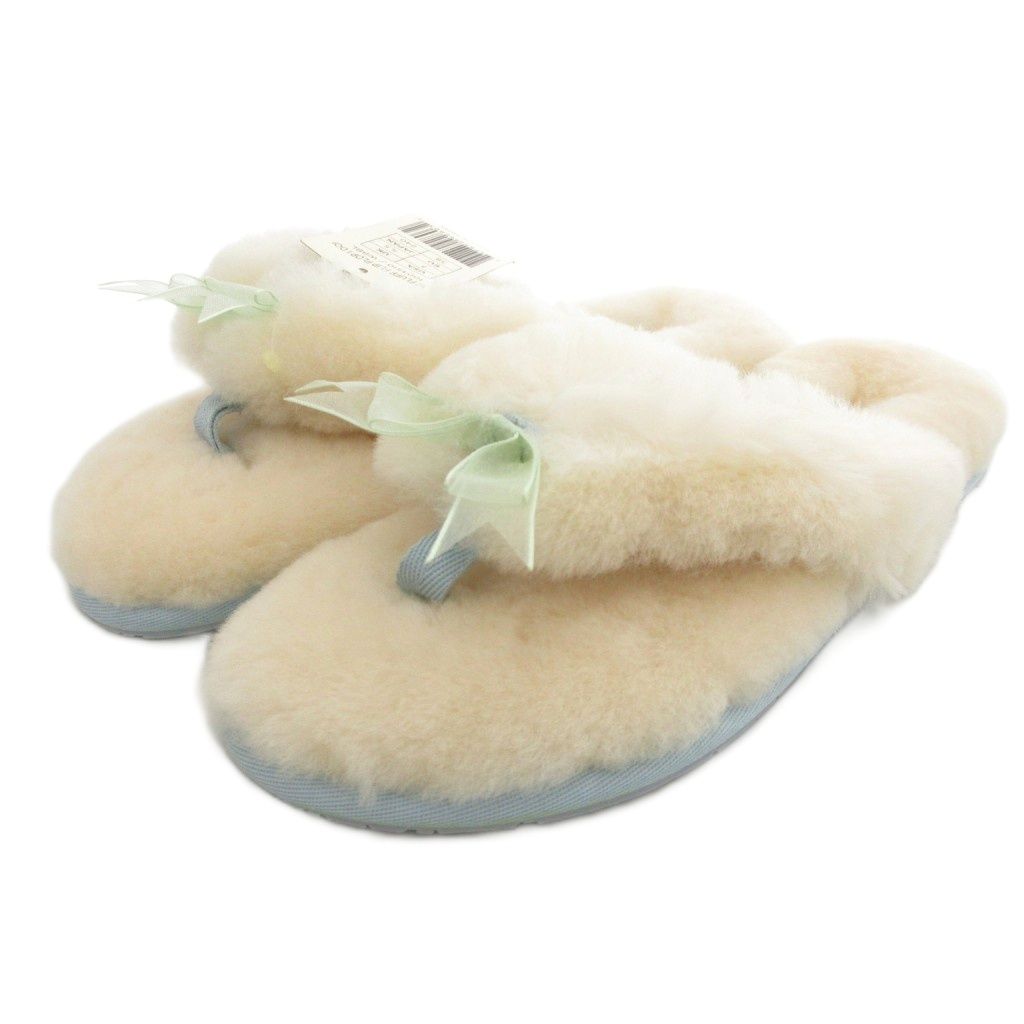 アグ オーストラリア UGG australia FLUFF FLIP FLOP I DO! トングサンダル フリップフロップ シープスキン ファー 24cm オフホワイト ブルー |UO