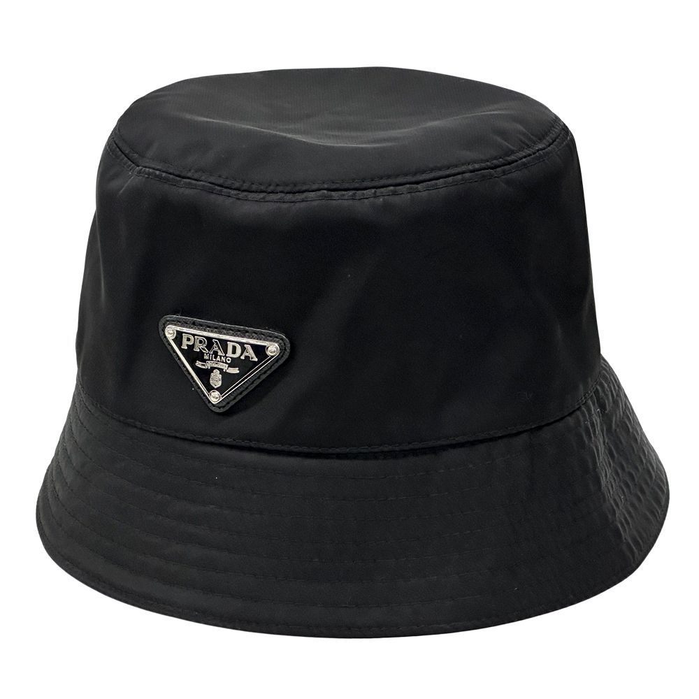 プラダ PRADA ハット レディース メンズ ブランド ナイロン バケットハット ブラック M 黒 テスート 三角ロゴ 無地 シンプル おしゃれ