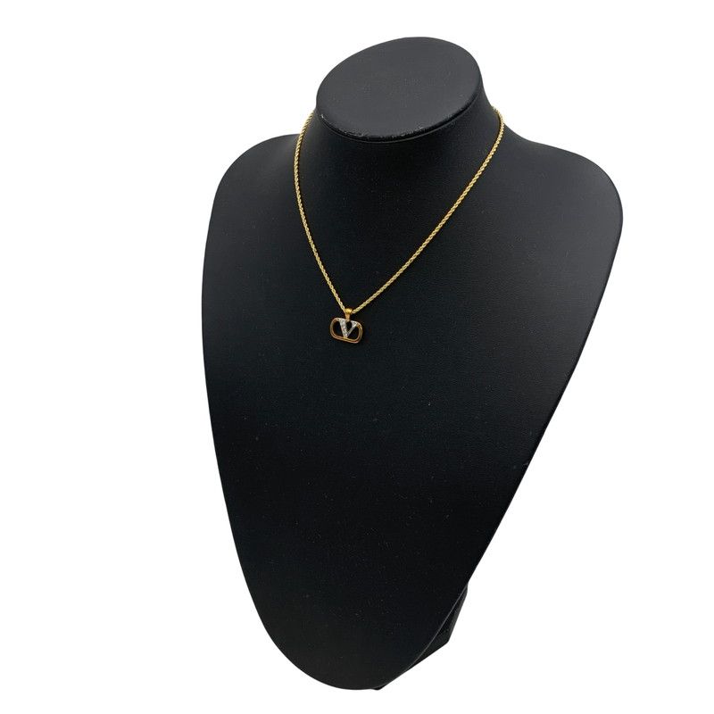 中古品】VALENTINO ヴァレンティノ V-LOGO LINE STONE NECKLACE
