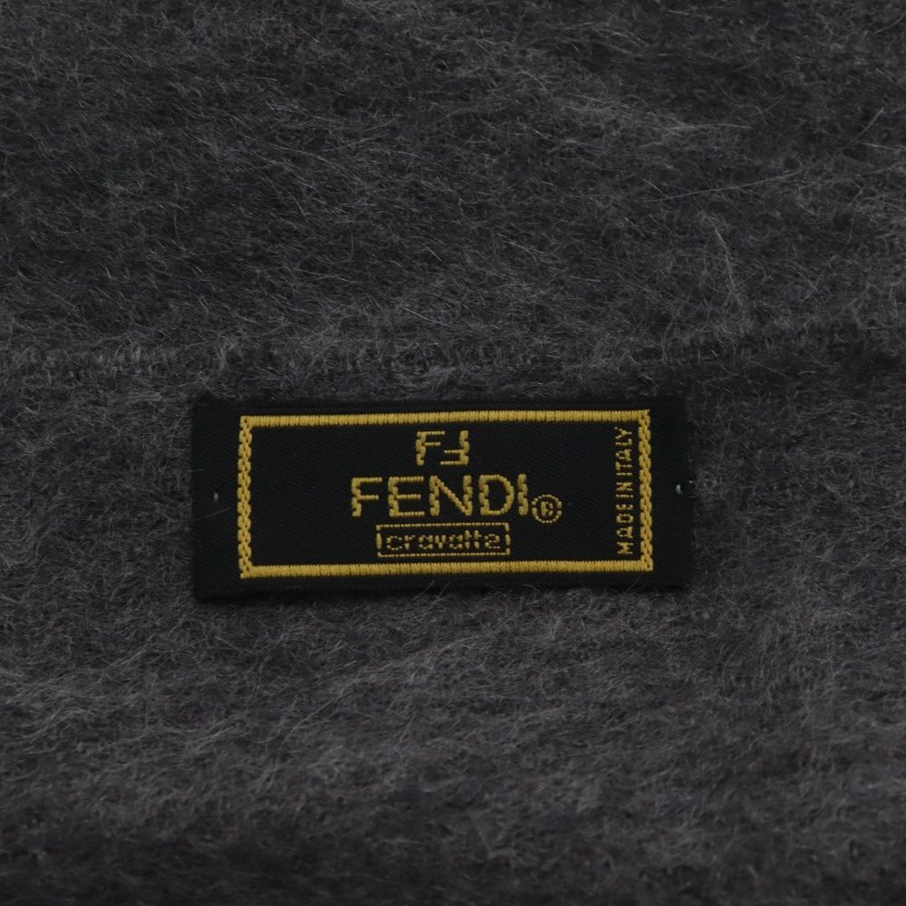 FENDI (フェンディ) ロゴ刺繍 ウールマフラー ストール グレー