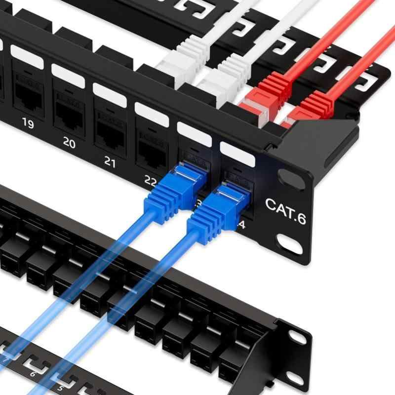 Iwillink 24ポート RJ45 パッチパネル 1U スルーカプラー Cat6ネットワークパッチパネル UTP 19インチ 取り外し なケーブルサポートバー付き