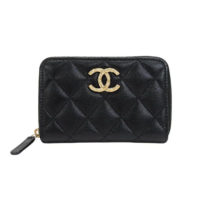 シャネル CHANEL ジップ コインパース キャビアスキン レザー GD金具 ココマーク AP3521 カードケース コインケース マルチケース レディース メンズ ブラック 正規品 mbq19004