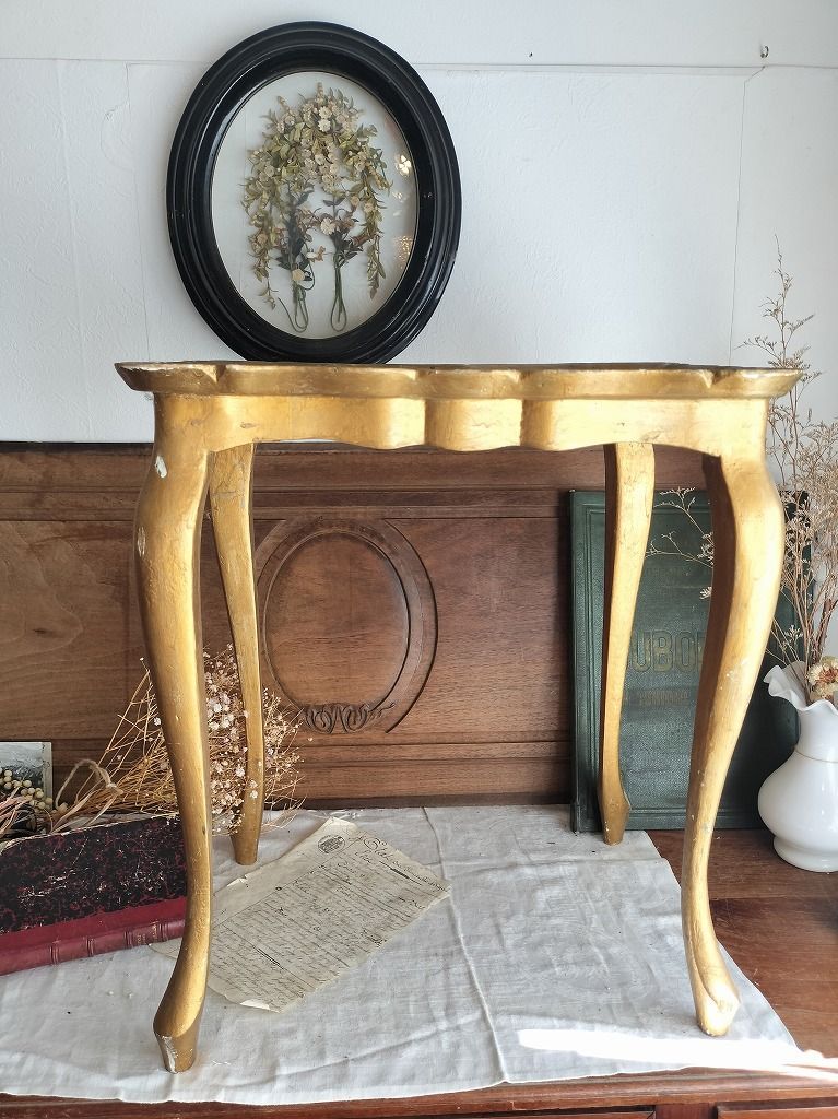 フランス アンティーク 装飾 金彩 テーブル スタンド 木製