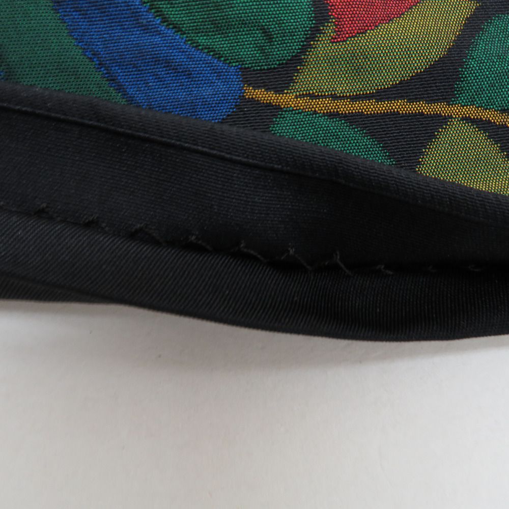 袋帯 洒落袋帯 正絹 黒色x多色 エスニック調 鳥紋様 六通柄 長さ432cm