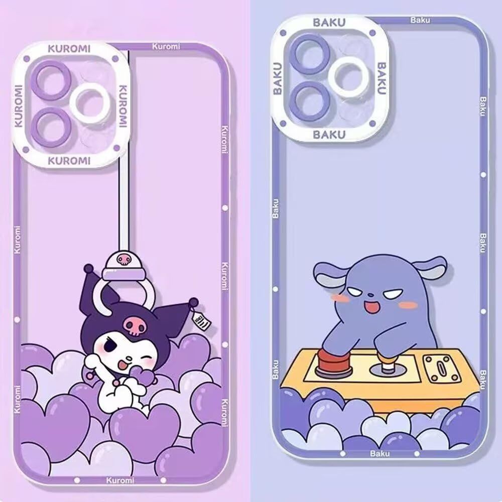 【数量限定】かわいい スマホケース 保護カバー ［透明 軽薄型 クリア ワイヤレス充電対応 カップル レンズ保護 ケース ストラップホール付き］ 用 6.1インチ ケース iPhone16 アイフォン16 クロミ 対応 サンリオ PURPLE