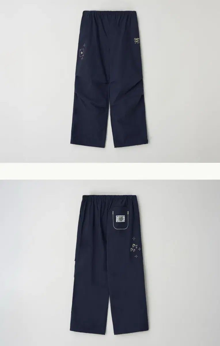 RONRON ロンロン 図 ステッチ パラシュート パンツ ネイビー