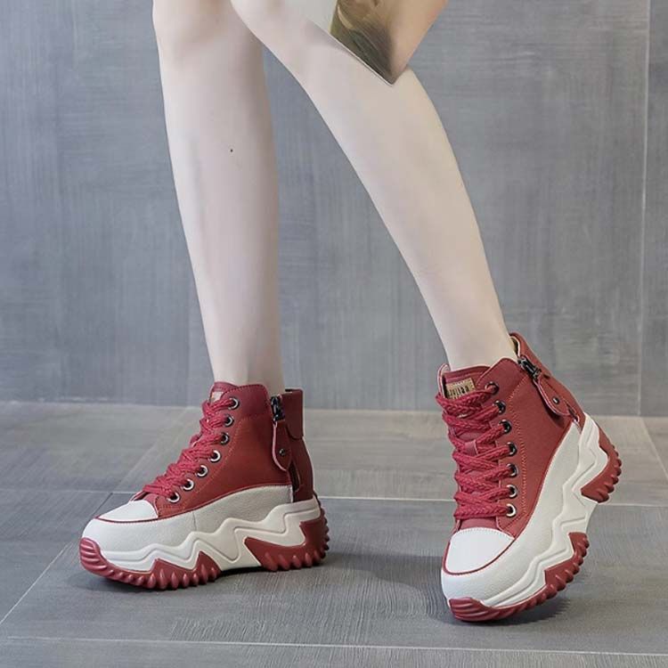 厚底 厚底スニーカー 黒 7cm スニーカー 厚底 レディース レザー