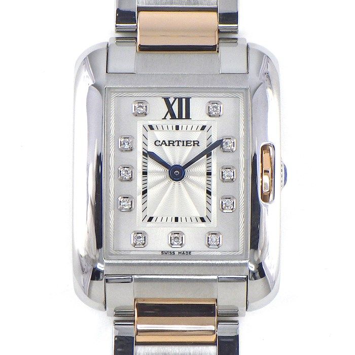 カルティエ Cartier 腕時計 タンク アングレーズ SM WT100024 11ポイント ダイヤインデックス レクタンギュラー ギョーシェ シルバー文字盤 K18PG SS クオーツアナログ 【中古】 カルティエ Cartier 腕時計 タンク アングレーズ SM WT100024 11