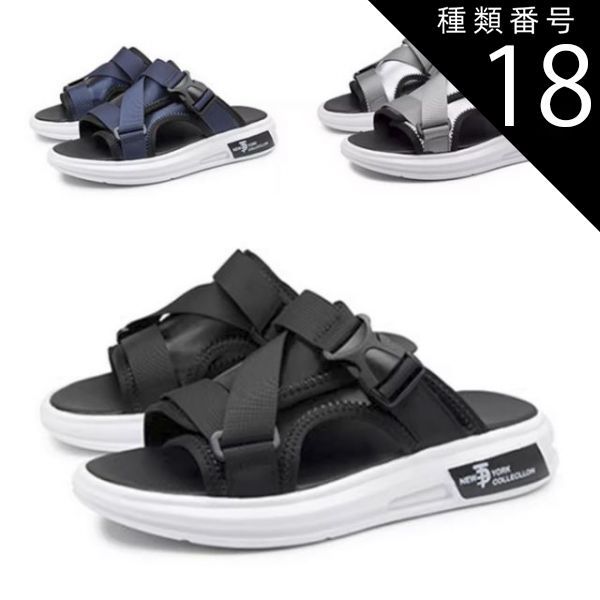 種類18：ネイビー/27.5cm サンダル スポーツサンダル メンズ バックストラップなし メッシュ 春 夏 ブラック グレー レッド 送料無料
