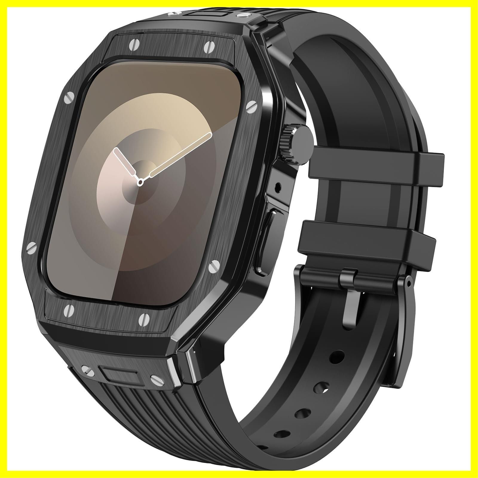 【在庫処分】Watch バンドとケースと背面ケースの3in1一体型デザイン 45mm/44mm apple watch Apple 一体型バンド Apple Watch Series 9/SE/8/7/6/5/4対応 for メンズ かっこいい アップルウォッ