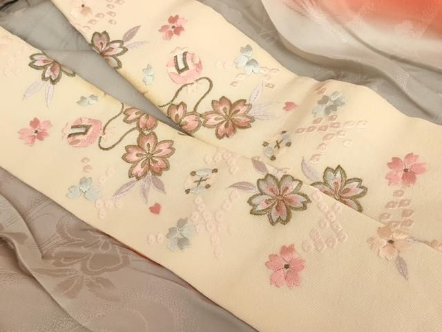 独特の上品 無双 梅 半衿刺繍 辻が花 長襦袢 暈し染め 裄67cm