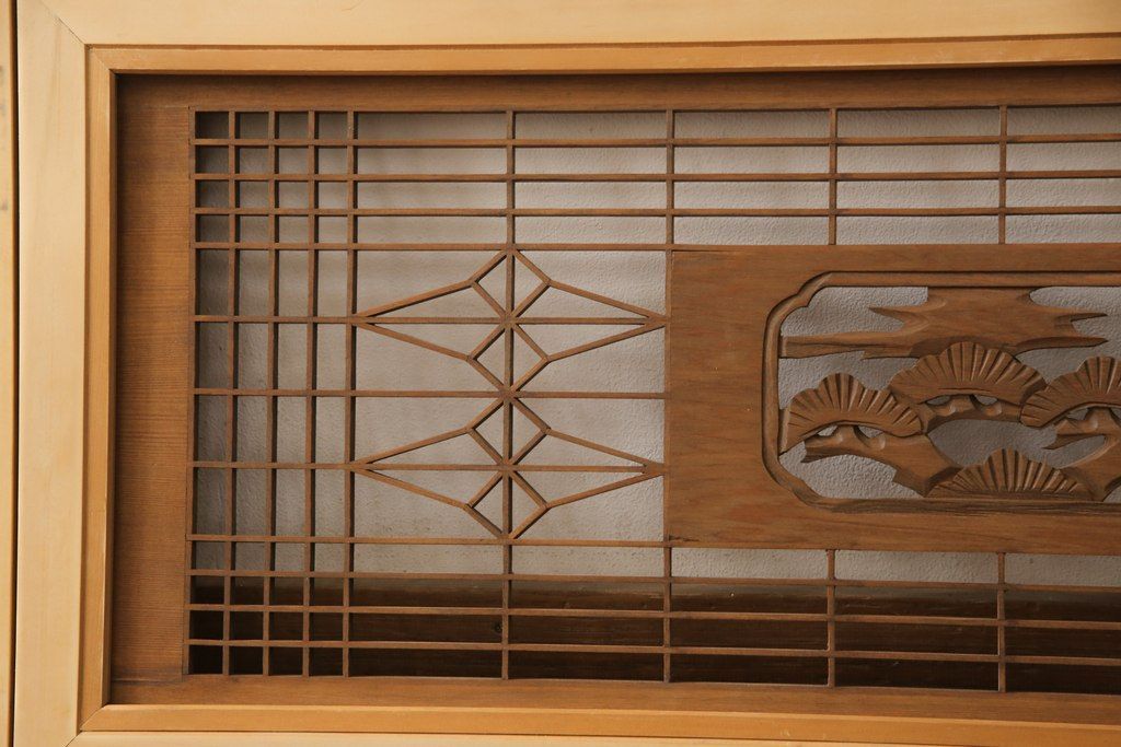 ▽現状販売▽ 欄間2枚セット アンティーク建具 松竹梅 彫刻 組子