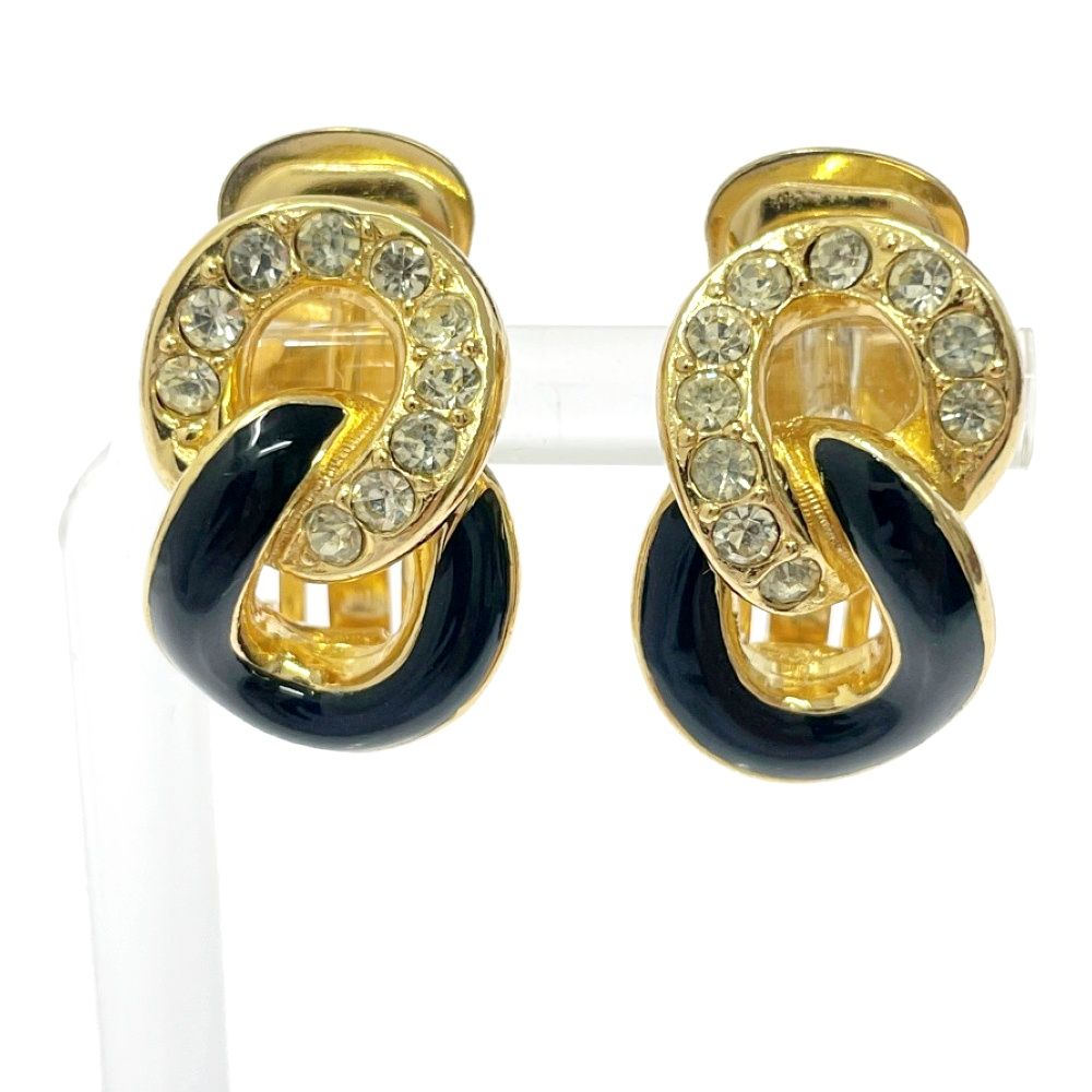 ▲美品 Dior ディオール ネックレス イヤリング セット ラインストーン 中古】Christian Dior クリスチャンディオール GP ラインストーン