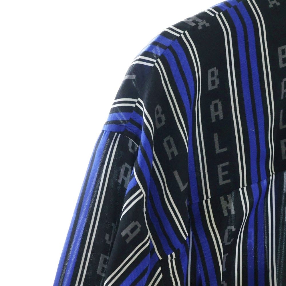 BALENCIAGA - 美品△正規品 20SS BALENCIAGA バレンシアガ WARDROBE 658956 ロゴストライプ柄 レーヨン100％ 長袖 シャツ レディース ブルー系マルチ 34 brand-td-store_e10-st30627