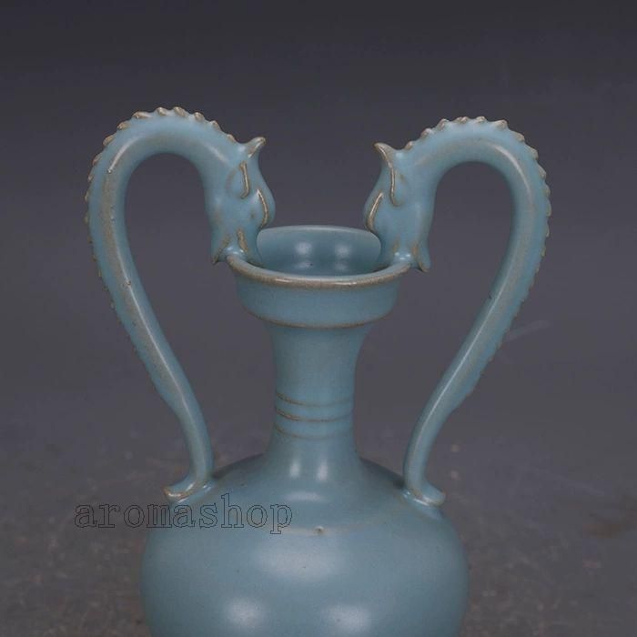 宋汝窯手製青釉支釘双龍尊瓶 景徳鎮 陶磁器 装飾品 現代工芸品 美術品 置物 宋汝窯手製青釉支釘双龍尊瓶 景徳鎮 陶磁器 装飾品 現代工芸品