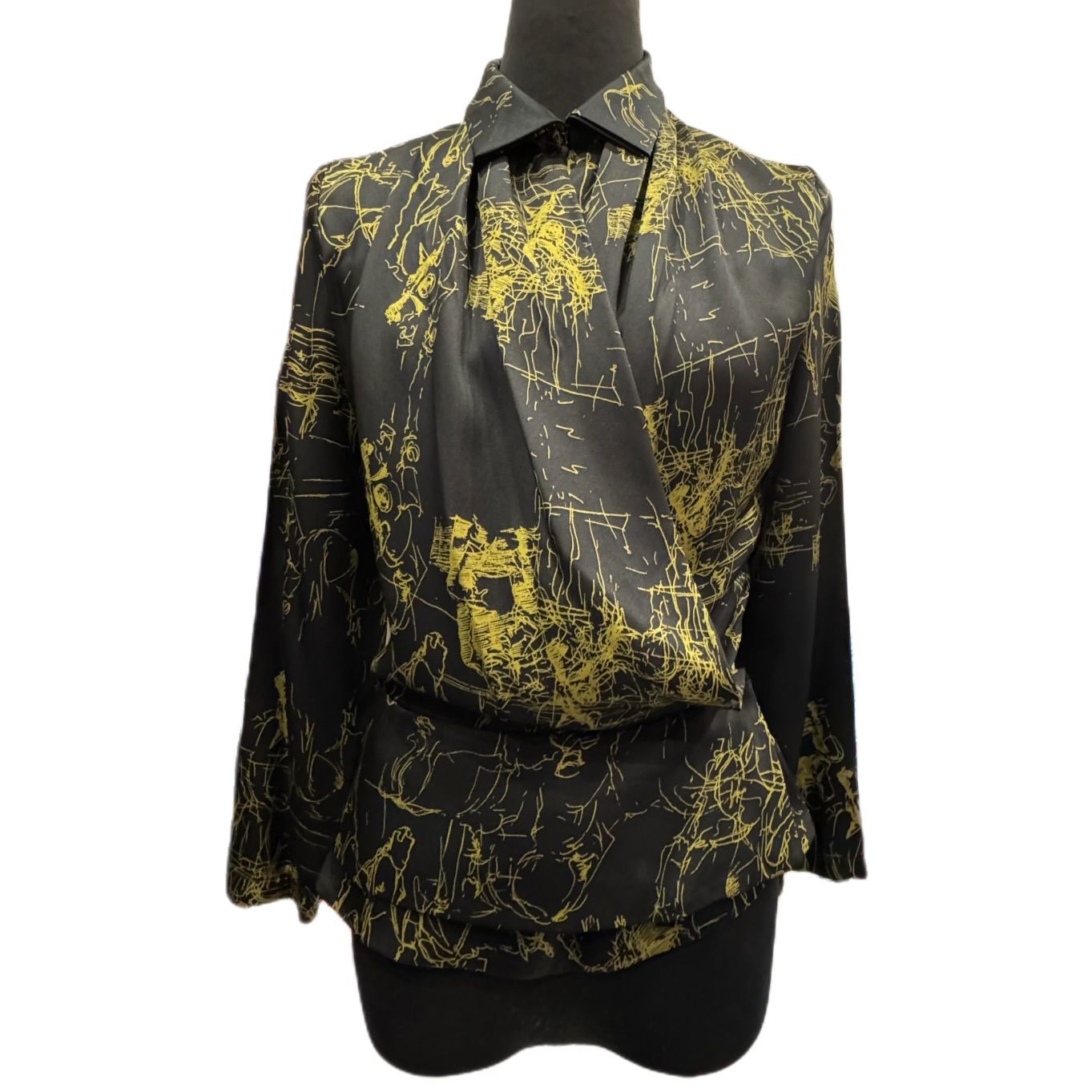 HERMES エルメス レディース シルク 長袖 ブラウス SIZE 36 ブラック