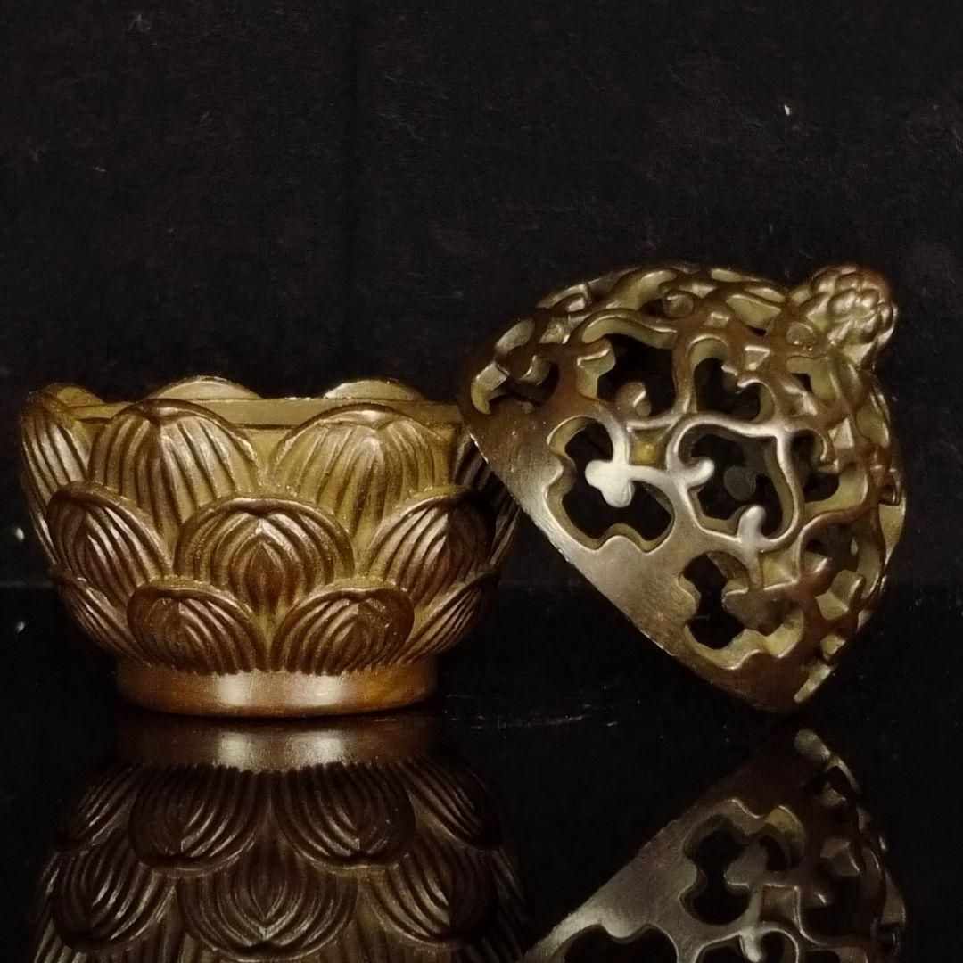 銅細工 透かし彫り蓮華薫香炉 香道具 装飾品 工芸品 美術品 置物