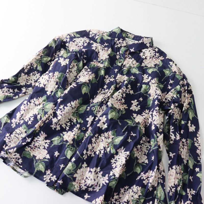 美品 クーポール COUPOLE リバティプリントシャツ/ネイビー 花柄 