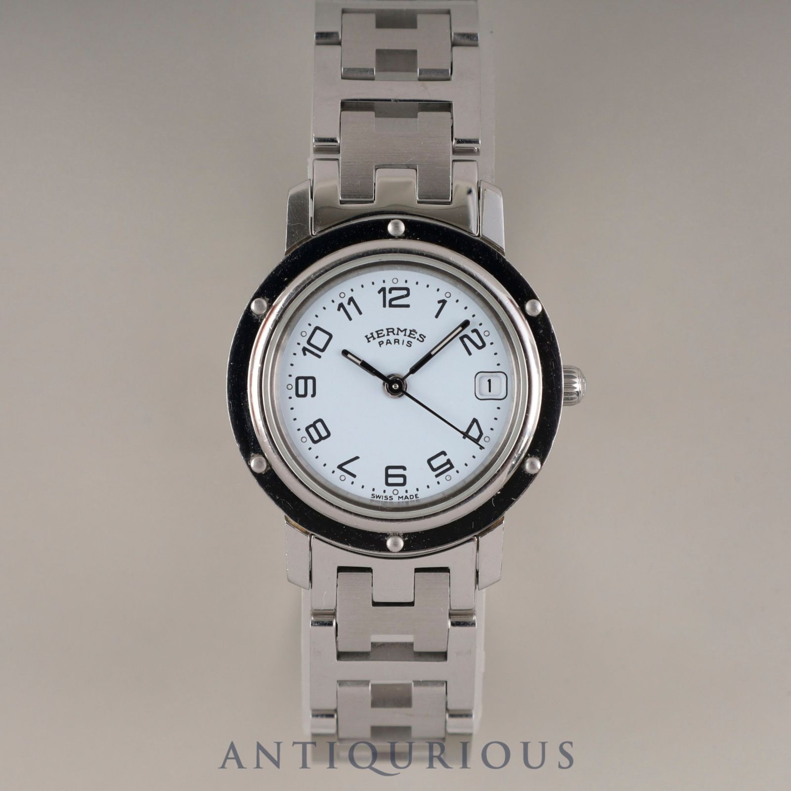 【不動品】HERMES エルメス クリッパー CL4.210 ホワイト文字盤 HERMES】エルメス 時計 'クリッパー' CL4 210 ホワイト文字盤