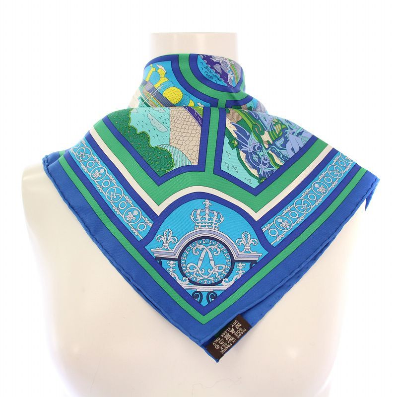【美品】HERMES カレ90 Les merises 大判スカーフ ブルー HERMES/エルメス カレ90/大判スカーフ Les Ameriques ブルー系