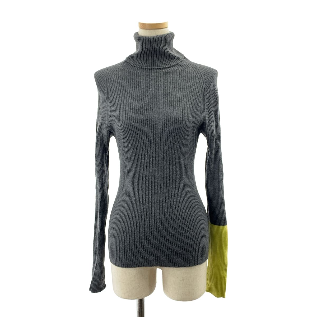 Yohji Yamamoto FEMME | ヨウジヤマモトファム | バイカラー タートルネック リブニット | 2 | グレー|イエロー | レディース