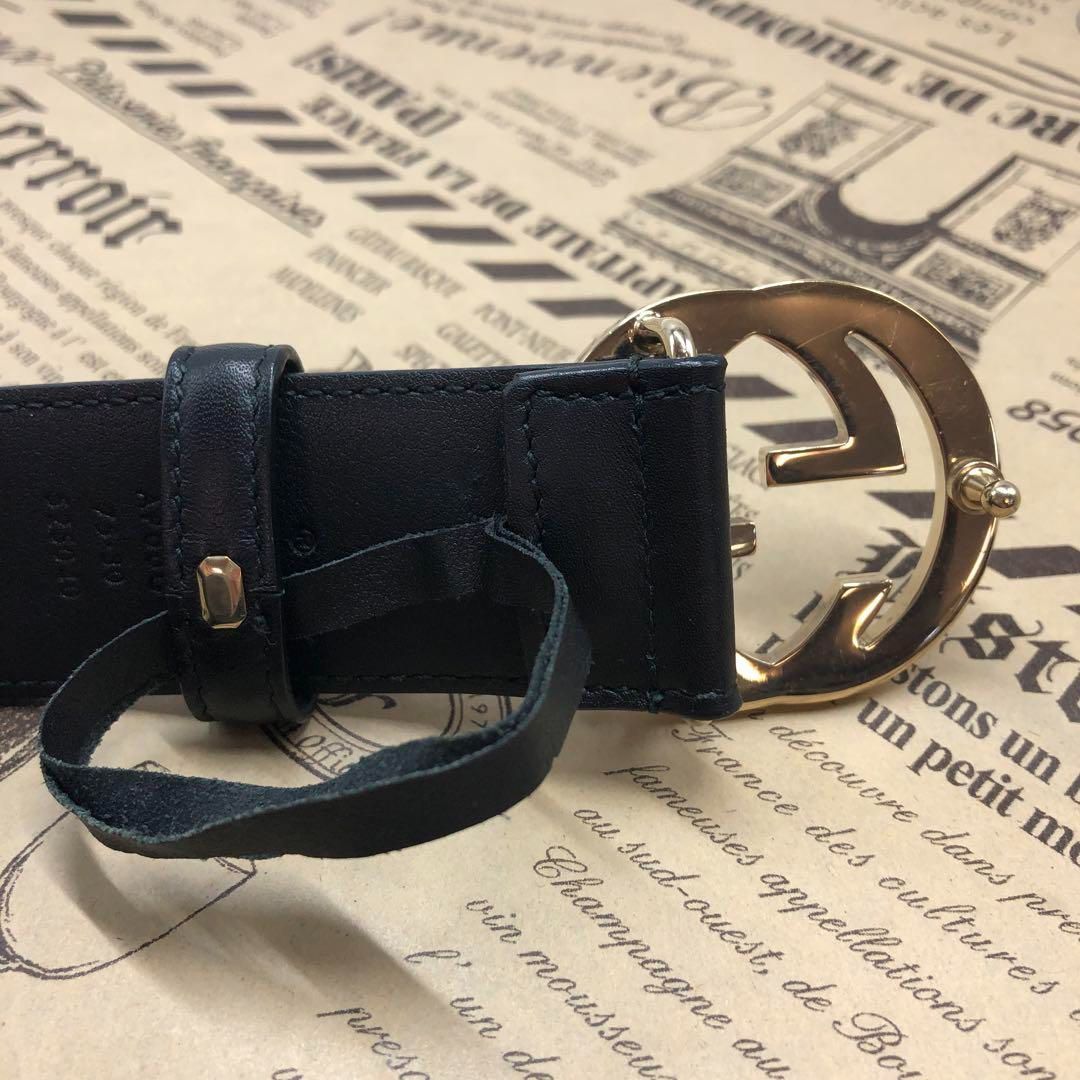 グッチ ベルト インターロッキング GG ゴールドバックルFP388 - メルカリ