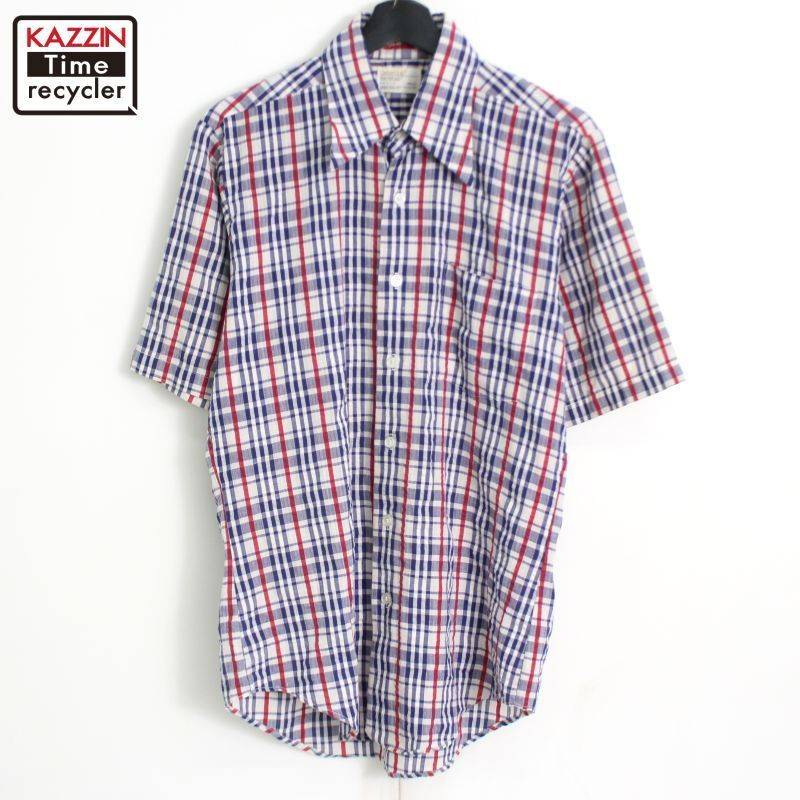 70s USA製 vintage CareerClub チェック柄 半袖シャツ メンズ 表記M 