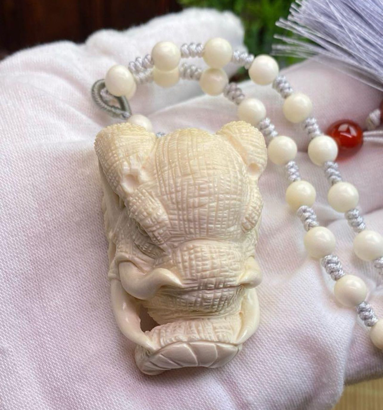 天然マンモス牙美しい手作り彫刻象神握り物ブレスレット