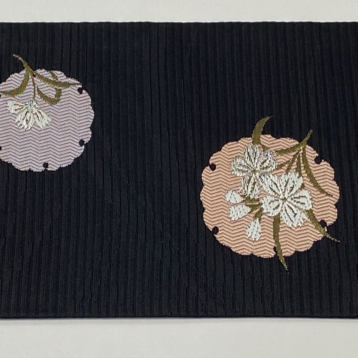 【名古屋帯】夏帯　開き仕立て　黒色　銀糸　キラキラ パステルカラー　薄物　盛夏 A 紫陽花の花模様 金糸 黒色 太鼓 正絹 薄物 夏用 絽 紗 開