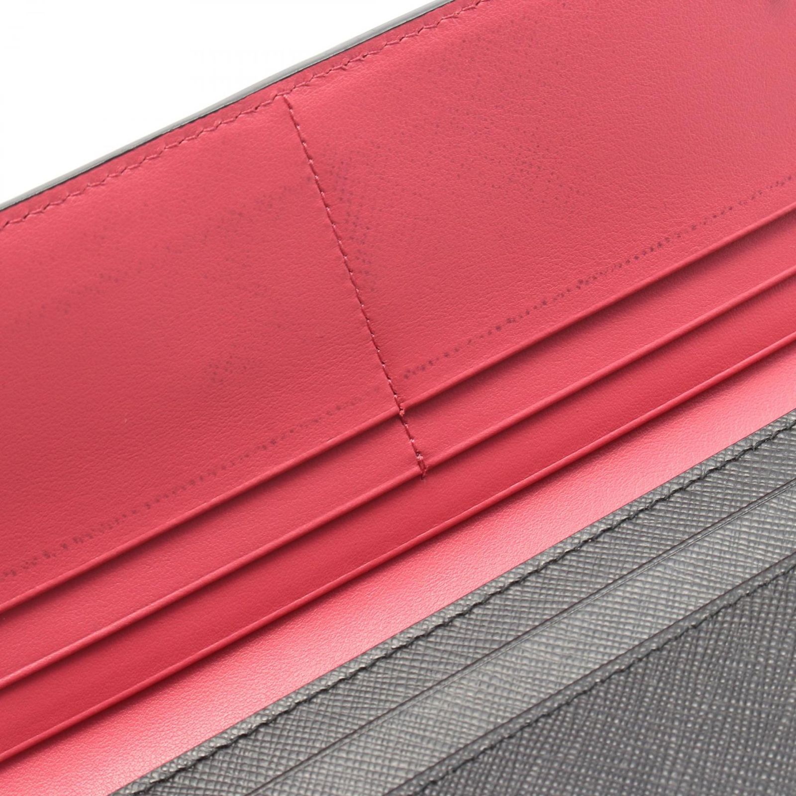 プラダ PRADA 二つ折り長財布 ブラック/ピンク レザー ZIP長財布