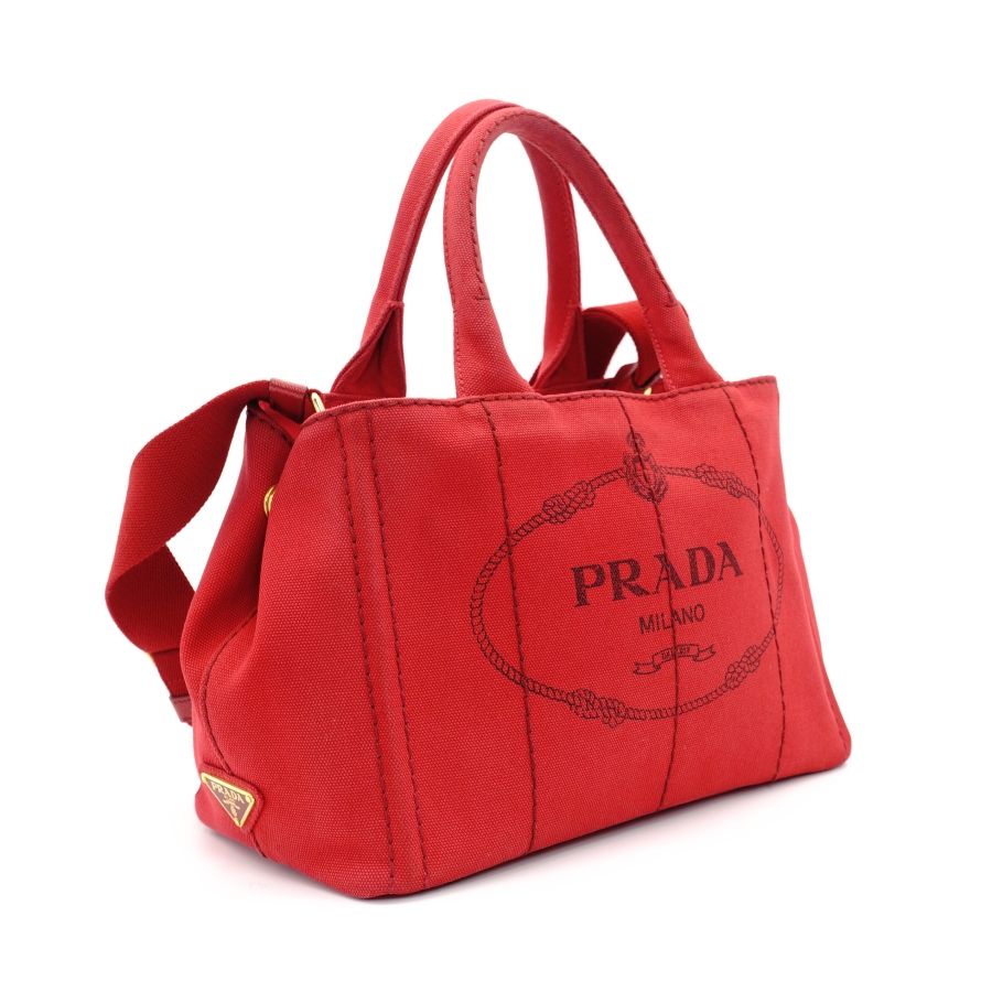 PRADA レッド キャンバス ショルダーバッグ
